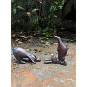 Bronze Yoga Bunnies Ornaments For Garden Decoration In Stock Decorative Antique Rabbit Figurine Metal Arts For Sale - Product Image 5