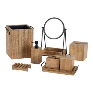 Wood Bathroom Set With Matching Soap <b>Holder</b> <b>Toothbrush</b> Cup Tissue Box And Practical Vanity Accessories - Product Image 5