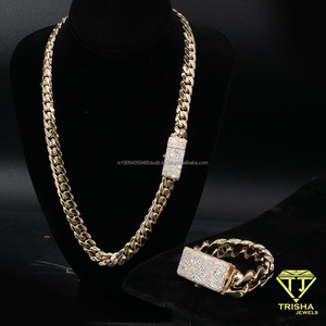 Gold Cuban Chain <b>Bracelet</b> With High Polish Links Brilliant Moissanite Statement Clasp And <b>Red</b> Gemstone Highlights - Product Image 3