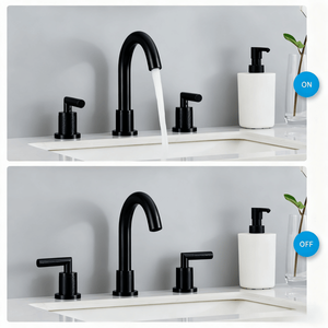 Rubinetto da Bagno Moderno Nero Opaco a 2 Maniglie con Beccuccio Girevole a 360 Gradi, Installazione a 3 Fori per Lavabo - Product Image 4