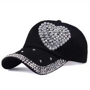 Heart Pattern <b>Baseball</b> <b>Cap</b> with Pearl and Rhinestone Embroidery for Women Fashion Casual Spring Summer Wear - Product Image 4