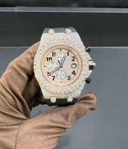 Montre Hip Hop de haute qualité en acier inoxydable, cadran romain argenté, entièrement sertie de diamants Moissanite, mouvement à quartz, résistance à l'eau 3 ATM - Product Image 4