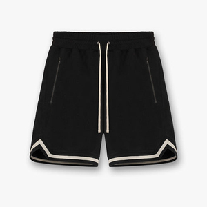 Shorts Bermuda en Coton Noir pour Homme, Taille Mi-Haute, Cordon de Serrage, Style Sportif Décontracté avec Poches, Tissu Tricoté Respirant - Product Image 1