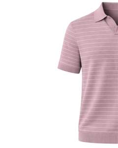 Polo a Rayas Rosa Polvoriento para Hombre, Manga Corta, Tejido de Punto, Dobladillo Acanalado, Corte Ajustado, Informal, Mezcla de Algodón, Fabricante Personalizado, Diseño OEM - Product Image 3