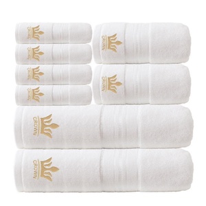 Serviettes de bain 100% coton tissées jetables à séchage rapide, teintes unies, avec bordure Dobby et broderie - Product Image 2