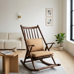 Fauteuil à bascule moderne en bois de chêne, design scandinave, rembourré avec coussin, pour salon, maison, hôtel - Product Image 2