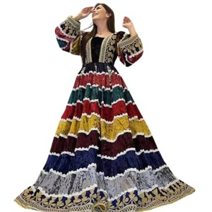 Exquisite Jet Black Premium Velvet Pathani Frock Suit Extensively Detailed With Bright Yellow Floral Silk <b>Needlework</b> Borders - Product Image 5