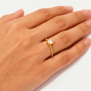 Anillo de Perlas de Agua Dulce de Acero Inoxidable con Diseño Geométrico de Moda, Anillos de Joyería Resistentes al Deslustre con Recubrimiento de Oro Real de 18K para Mujer - Product Image 1