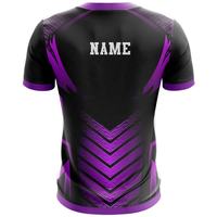 Maillot de football personnalisé noir et violet sublimé, col rond, manches courtes, respirant, anti-transpiration, coupe athlétique unisexe pour adulte