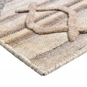 Tapis géométrique en laine beige-gris à motifs tribaux abstraits, à poils brossés, écologique, antidérapant, tufté à la main, épais - Product Image 5