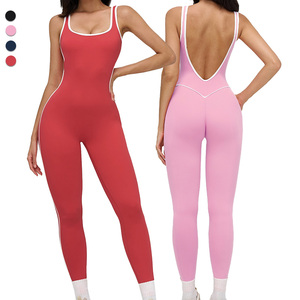 Combinaison de sport pour femme à séchage rapide, sans manches, dos croisé, avec rembourrage amovible, extensible, pour le yoga et l'entraînement, style décontracté - Product Image 1