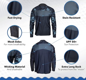 เสื้อตกปลาแขนยาว UPF 50 + ของผู้ชายเสื้อป้องกันแสงแดดพร้อมตาข่ายกันรอยเปื้อนและความชื้นชุดสวมใส่สำหรับตกปลา - Product Image 3