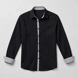 Men's <b>Black</b> Solid Dress <b>Shirt</b> Full Sleeve Turn-down Collar Anti-Wrinkle Poplin Cotton Smart Casual Spring Style - Product Image 3