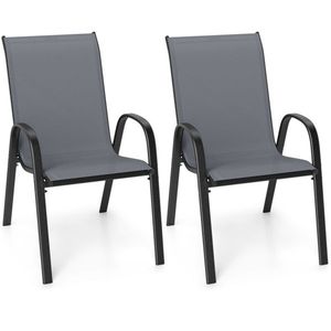 Ergonomic Gray Patio <b>Dining</b> <b>Chairs</b> 2 Pack <b>Stackable</b> Steel Frame with Breathable Fabric 330 LBS Capacity Outdoor <b>Chairs</b> - Product Image 1