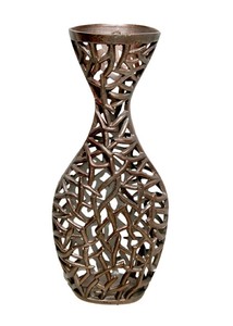 Vase à fleurs ovale en aluminium fait main, support floral de table rustique, récipient décoratif pour la maison, mariage, baptême, petite décoration - Product Image 4