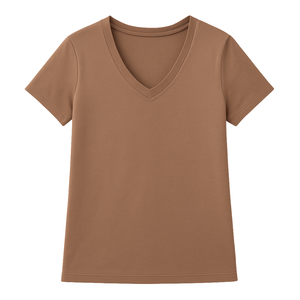 Camiseta de Manga Corta con Cuello en V para Mujer, Color Marrón, 100% Algodón Orgánico, Ecológica, Premium, Suave, Transpirable y de Secado Rápido - Product Image 1