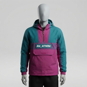 <b>Men</b> Color Block Hooded <b>Jacket</b> Quarter Zip Outdoor Windbreaker Pullover <b>Utility</b> <b>Jacket</b> Kangaroo Pocket - Product Image 1