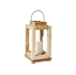 Farol de Madera Rústico con Paneles de Vidrio y Asa de Cuerda, Centro de Mesa Decorativo para Velas - Product Image 1