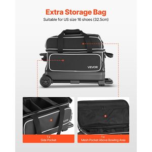 Sac de bowling à double roulettes pour 2 balles avec compartiment séparé pour chaussures jusqu'à la taille US 16 - Product Image 5