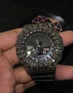Classic Iced Moissanite Watch Analog Digital Display Sapphire Crystal Stainless Steel Case <b>Silver</b> Bezel Rubber Strap 3BAR Water - Product Image 1