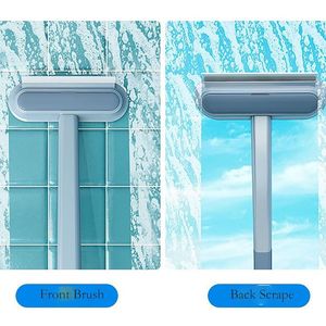 Brosse de nettoyage double face en maille avec manche en plastique bleu de 17,5 x 7,1 pouces pour vitres, carreaux de céramique et écrans - Product Image 2
