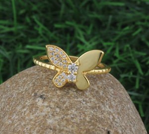 Bague Papillon en Argent Sterling 925 avec Zircon Cubique, Plaqué Or 18K, Sertissage Clos, Bijou Minimaliste pour Femme, Petite Bague, Vente en Gros - Product Image 5