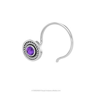 Pendiente de Nariz con Amatista Redonda en Plata de Ley 925, Estilo Indio, para Mujeres y Niñas - Product Image 2
