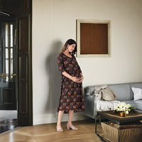 Nouvelle Arrivée Robe de Maternité et d'Allaitement d'Été à Motif Floral Numérique en Coton Ample avec Fermeture Éclair et Taille Naturelle Confortable