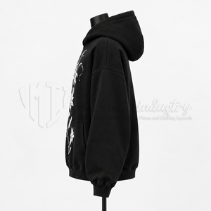 Sudadera con Capucha Negra Extra Grande, Estampado Floral, Bolsillo Delantero, Informal, Unisex, para Otoño, 100% Algodón, Felpa, Corte Regular - Product Image 4