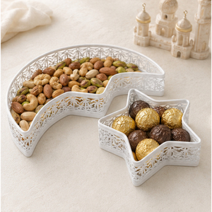 Elegante Juego de Bandejas de Servir de Metal con Diseño de Luna y Estrella para Ramadán, Bandeja Hueca de Hierro para Exhibir Pasteles y Postres, Decoración Festiva para Mesa, Eid Mubarak - Product Image 2