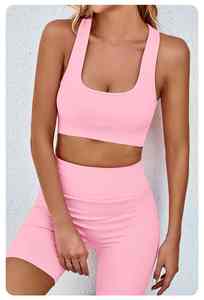 Nouveauté Ensemble de yoga sans couture pour femmes Design côtelé Soutien-gorge de sport Shorts Leggings Ensemble 2 pièces Ensemble de yoga de fitness - Product Image 6