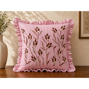 Premium Cotton Embroidered Accent <b>Cushion</b> <b>Cover</b> with Frill Border | Designer Home Decor Pillow <b>Cover</b> - Product Image 4