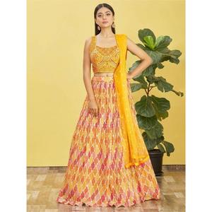 <b>Charming</b> Yellow Embroidered Work Chinon Engagement Lehenga Choli - Product Image 1