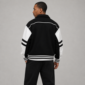 Chaqueta Varsity Legend Status para Hombre, Negra y Blanca con Mangas en Contraste, Cierre de Cremallera Frontal, Estampado de Letras, Estilo Casual para Otoño - Product Image 5