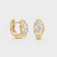 Boucles d'oreilles créoles minimalistes en or 14K avec diamant de laboratoire taille marquise 1 carat, clarté VS+, serti à griffes, style solitaire vintage
