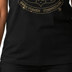 Black Rhinestone Shield <b>Gold</b> Graphic Tee Women Short Sleeve Cotton Shirt Elegant <b>Sparkle</b> Design Casual Fashion <b>Top</b> Summer - Product Image 5