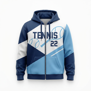 Sweat à capuche zippé Marathon 2642 pour homme, bleu et blanc, imprimé par sublimation, vêtement de sport décontracté, coupe classique - Product Image 5