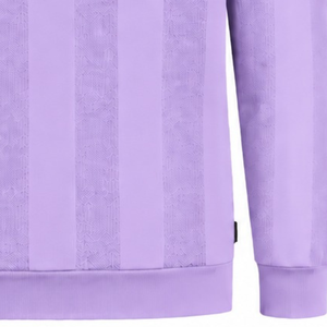 Lavender <b>Purple</b> Mens <b>Long</b> <b>Sleeve</b> Knitted Polo Shirt Textured Stripe Design Ribbed Hem Collar Casual Premium Pullover Fashion <b>Top</b> - Product Image 5