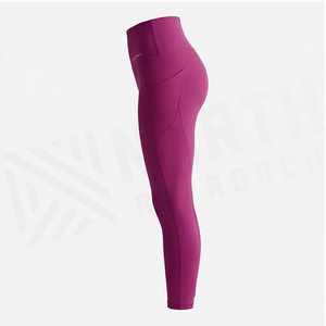 North Approach High Waist Full Length Yoga <b>Leggings</b> Ribbed Solid Seamless <b>With</b> <b>Pockets</b> Four-Way Stretch - Product Image 3