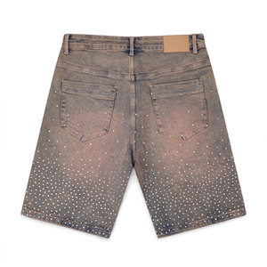 Custom Wholesale Rhinestone Denim Shorts <b>Men</b> Streetwear Denim <b>Jeans</b> Shorts with Your Own Design - Product Image 2