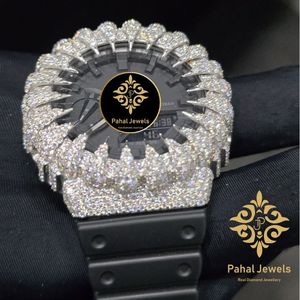 Reloj de Cuarzo con Incrustaciones de Diamantes, Esfera Negra, Pantalla Digital y Analógica, Bisel con Pedrería, Reloj de Pulsera para Hombre - Product Image 3