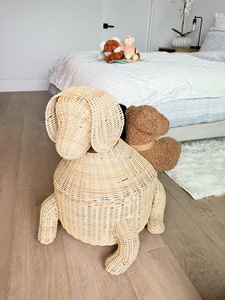 Popular Sustainable Natural Rattan Wicker Dog Shaped <b>Laundry</b> Hamper Unique Design Baby <b>Nursery</b> Storage Collection - Product Image 5