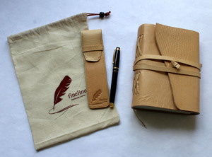 Hard Bound Custom Journal With Matching Pen Case in The Same Material Naturally Tanned Shade Genuine Buffalo <b>Leather</b> Notebook - Product Image 5