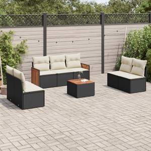 Conjunto de Sofá de Jardín de Ratán PE Negro con Patas Ajustables Grandes - Product Image 1
