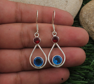Pendientes de Plata de Ley 925 con Topacio Azul Natural y Granate, Joyería de Lujo con Piedras Preciosas Multicolores, Regalo para Mujer - Product Image 1