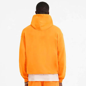 Solid <b>Orange</b> Casual Pocket Hoodie Autumn Knitted Regular Fit Style <b>Men's</b> Oversized Hooded Fleece <b>Sweatshirt</b> - Product Image 4