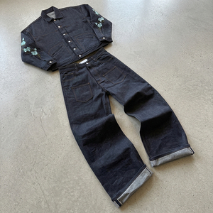AL SWANS INTERNATIONAL Ensemble veste et jean en denim pour homme, broderie florale, style vêtements de travail respirant, vêtements d'extérieur en coton tricoté pour l'hiver - Product Image 5