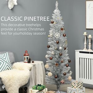 6FT Slim Silver Xmas <b>Tree</b> Artificial Pencil Christmas <b>Tree</b> with 390 Realistic Branch Tips <b>Plastic</b> Stand for Indoor Decorations - Product Image 4