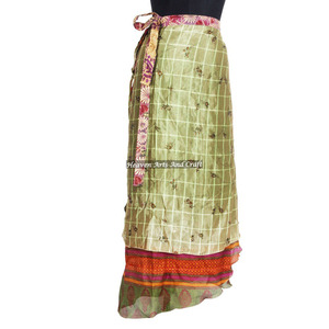 Jupes longues en soie Sari double couche pour femmes, style vintage, réversibles, à enrouler - Product Image 6