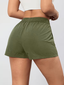 High Waist Cargo Shorts Solid Color Drawstring Elastic Waistband Casual Women's Athletic Short Pants - Product Image 4